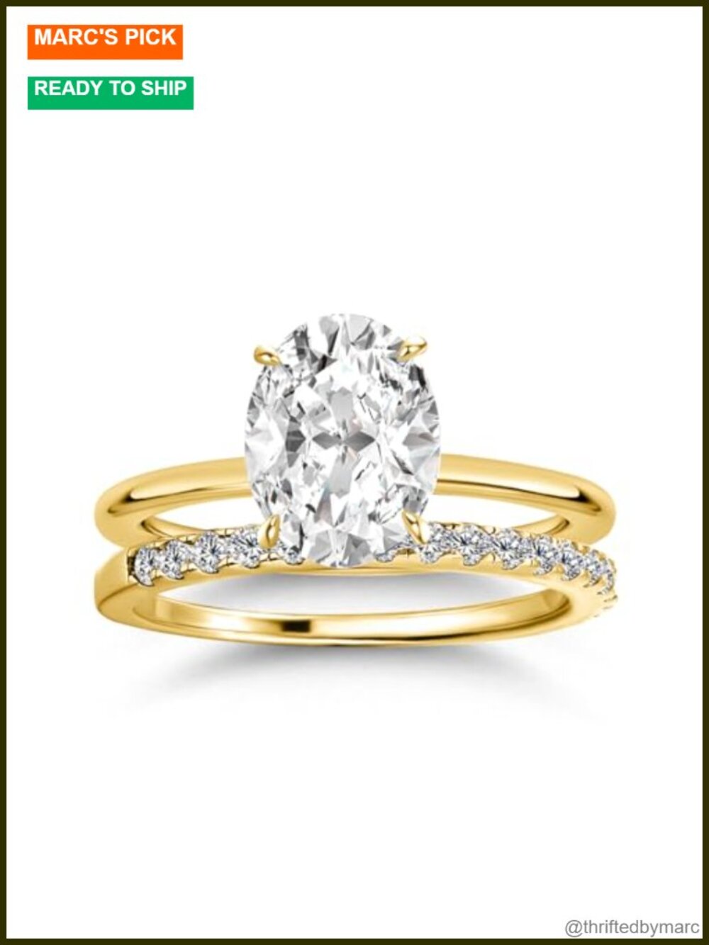 S925 Silver Oval Cut Bridal Wedding Ring Set Two Piece Stacking